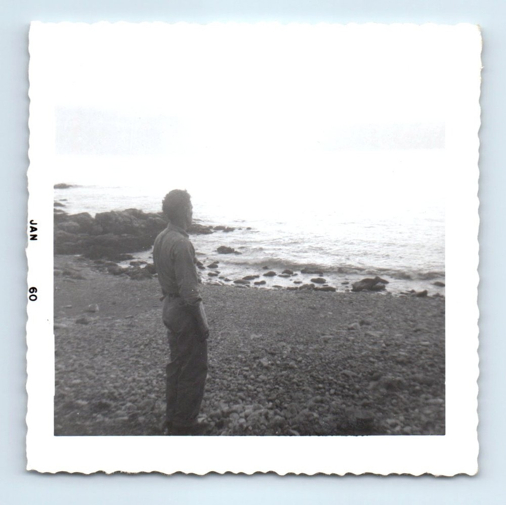 Old Vintage Square Photo SOLO MAN REAR VIEW FROM BEHIND BEACH SCENE 1960