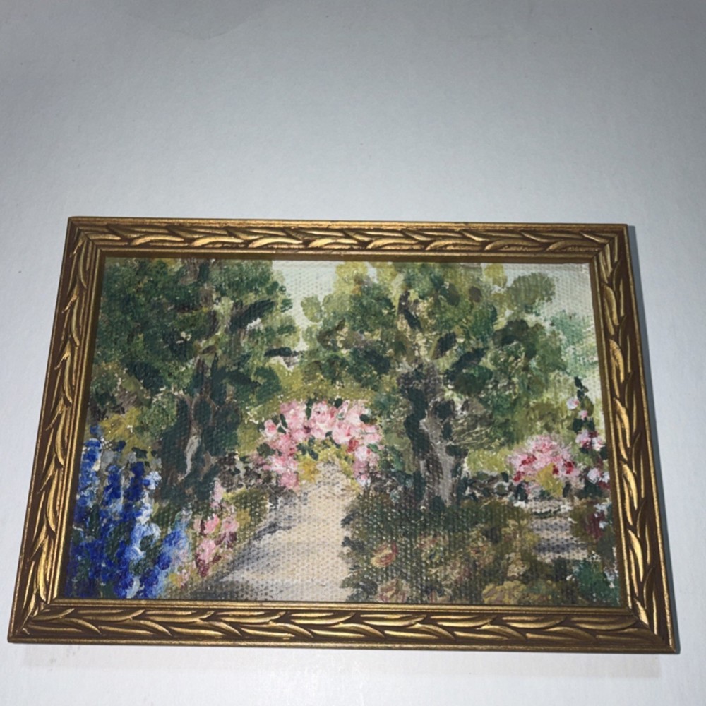 Framed Impressionist Garden Flowers Landscape Painting Nature Floral Wall Decor