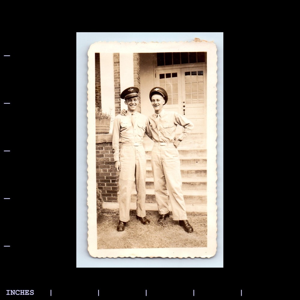 Vintage Photo AFFECTIONATE ARMY MEN SOLDIERS STANDING OUTSIDE
