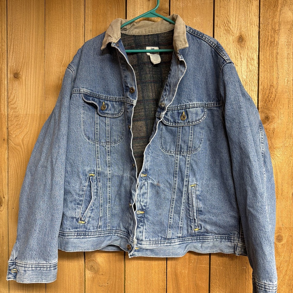 Vintage Lee Dungarees Blanket Lined Denim Jacket 2XL Long Corduroy Collar