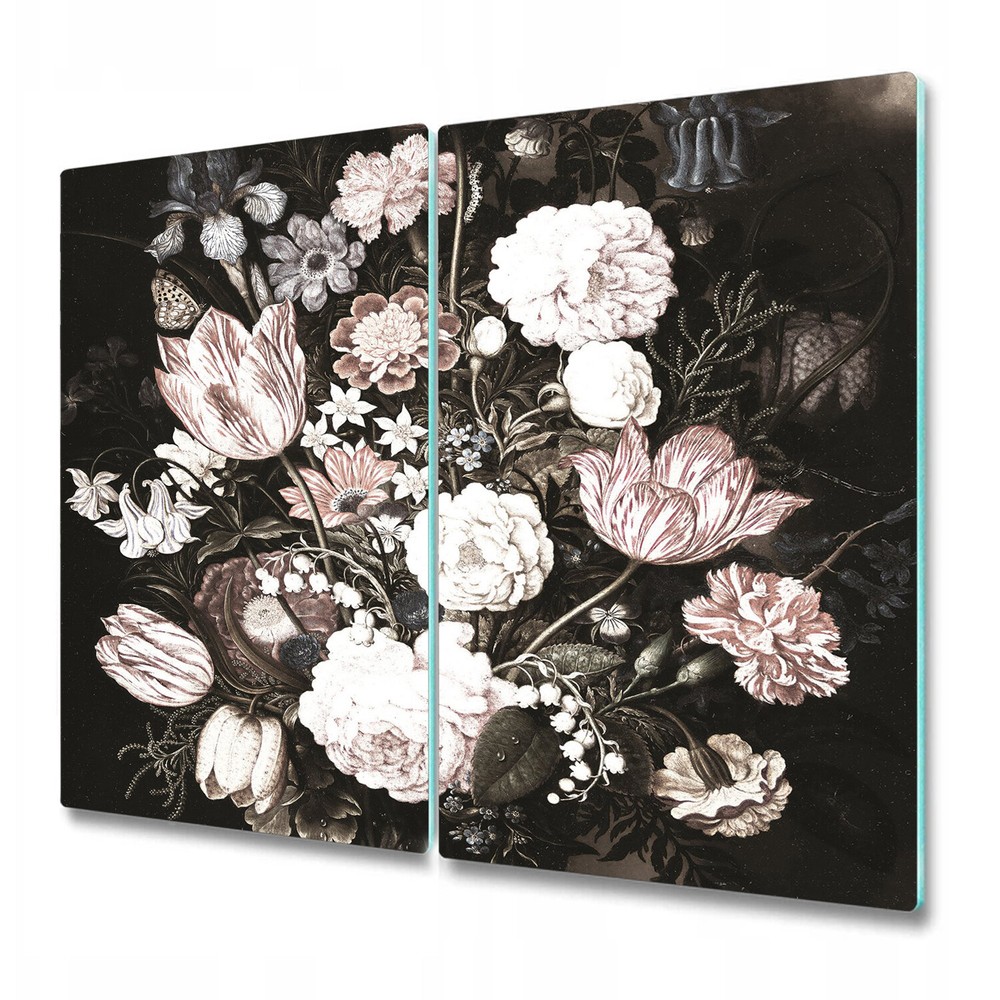 Glass Worktop Kitchen Chopping Board Dark Bouquet Vintage Watercolour 2x30x52