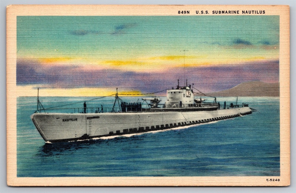 USS Submarine Nautilus US Navy Nuclear Powered Groten CN C1954 Postcard H4