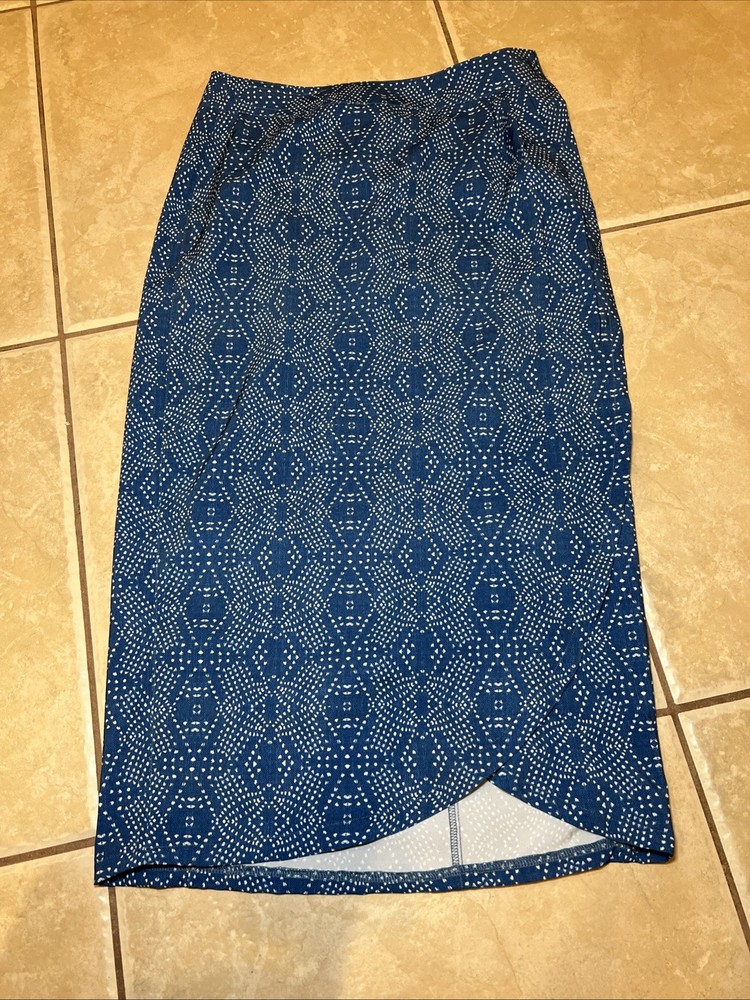 RipSkirt Hawaii long wrap skirt blue/white boho denim geometric print Sz XS