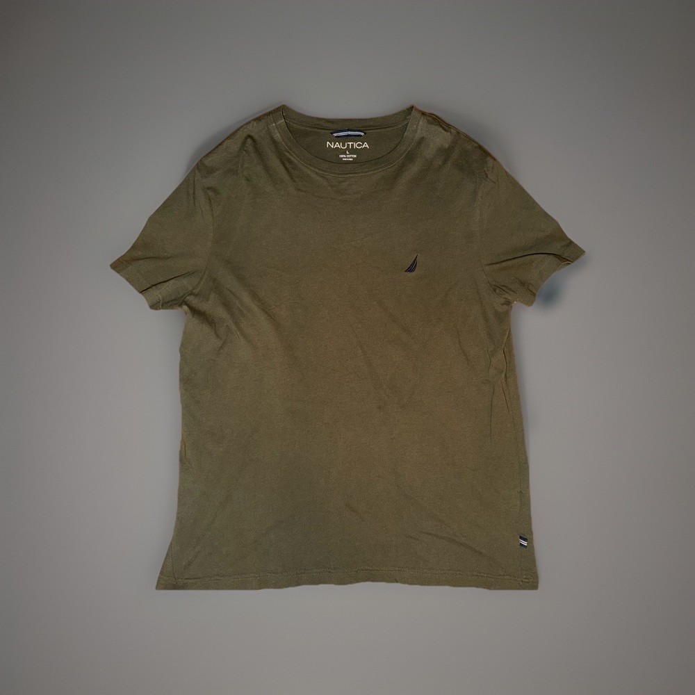 Nautica Olive Green Logo Cotton Men's Crew Neck Short Sleeve T-Shirt Size L