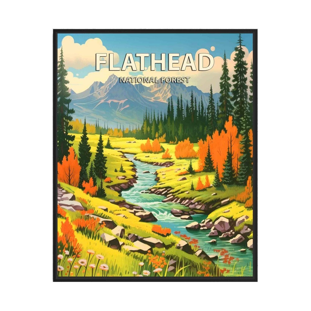 Flathead National Forest Poster Art Print Retro National Park Gifts