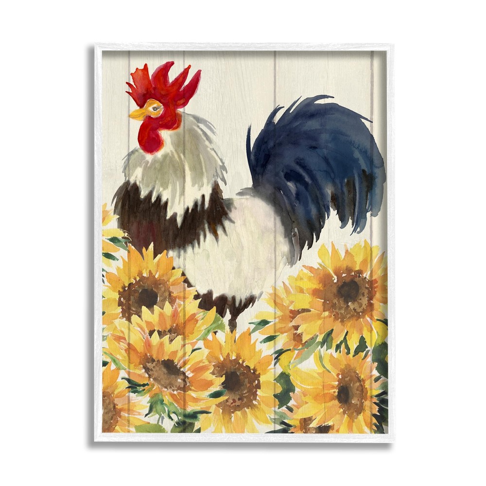 Country Rooster & Sunflowers Framed Giclee Art by Corinne Haig