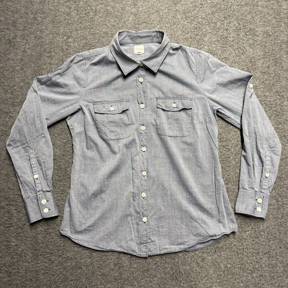 J. Crew  The Perfect Shirt Womens Small Blue Chambray Roll Tab 100% Cotton