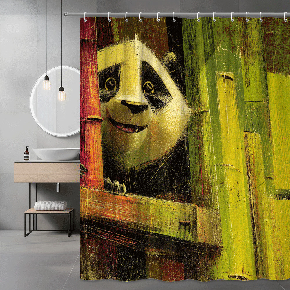 Panda Art Shower Curtain, Abstract Animal Print Bathroom Decor