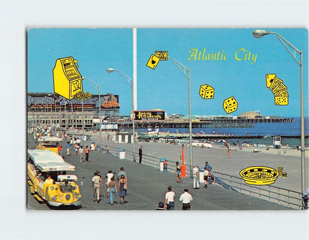 Postcard Boardwalk Beach and Ocean Atlantic City New Jersey USA