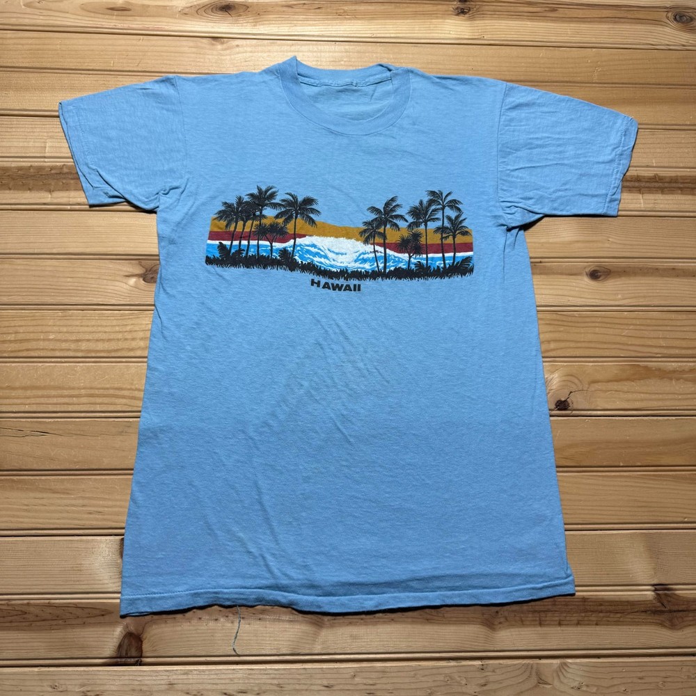 Vintage 70s Hawaii Palm Trees Tropical Wave Beach Surf Souvenir T-Shirt - Medium