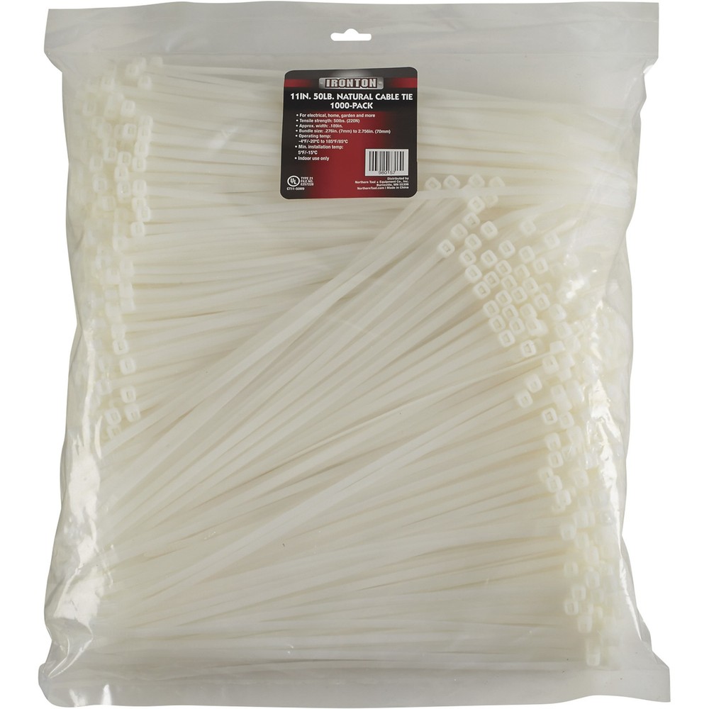 Ironton 1000-Pack 11in Cable Zip Ties, 50-Lb Strength, .189in Width
