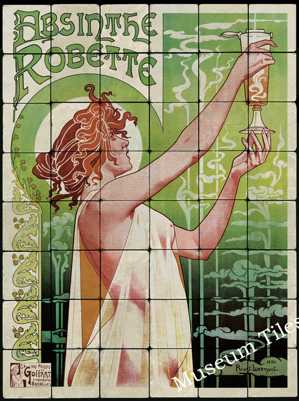 24x32 Privat Livemont, ABSINTHE  Art Deco Tumbled Marble Tile Mural-image