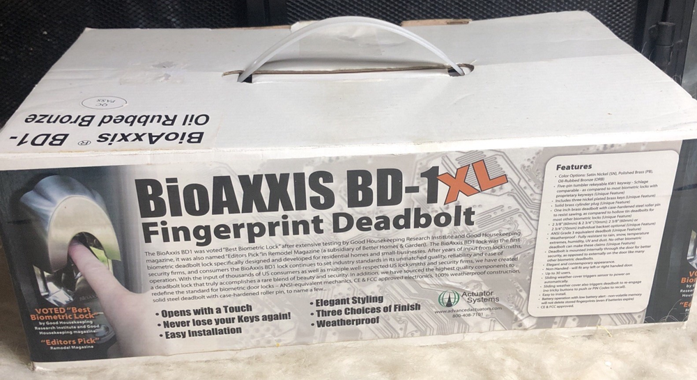 New BioAxxis BD-1XL Oil Rubbed  Bronze Fingerprint Deadbolt Lock