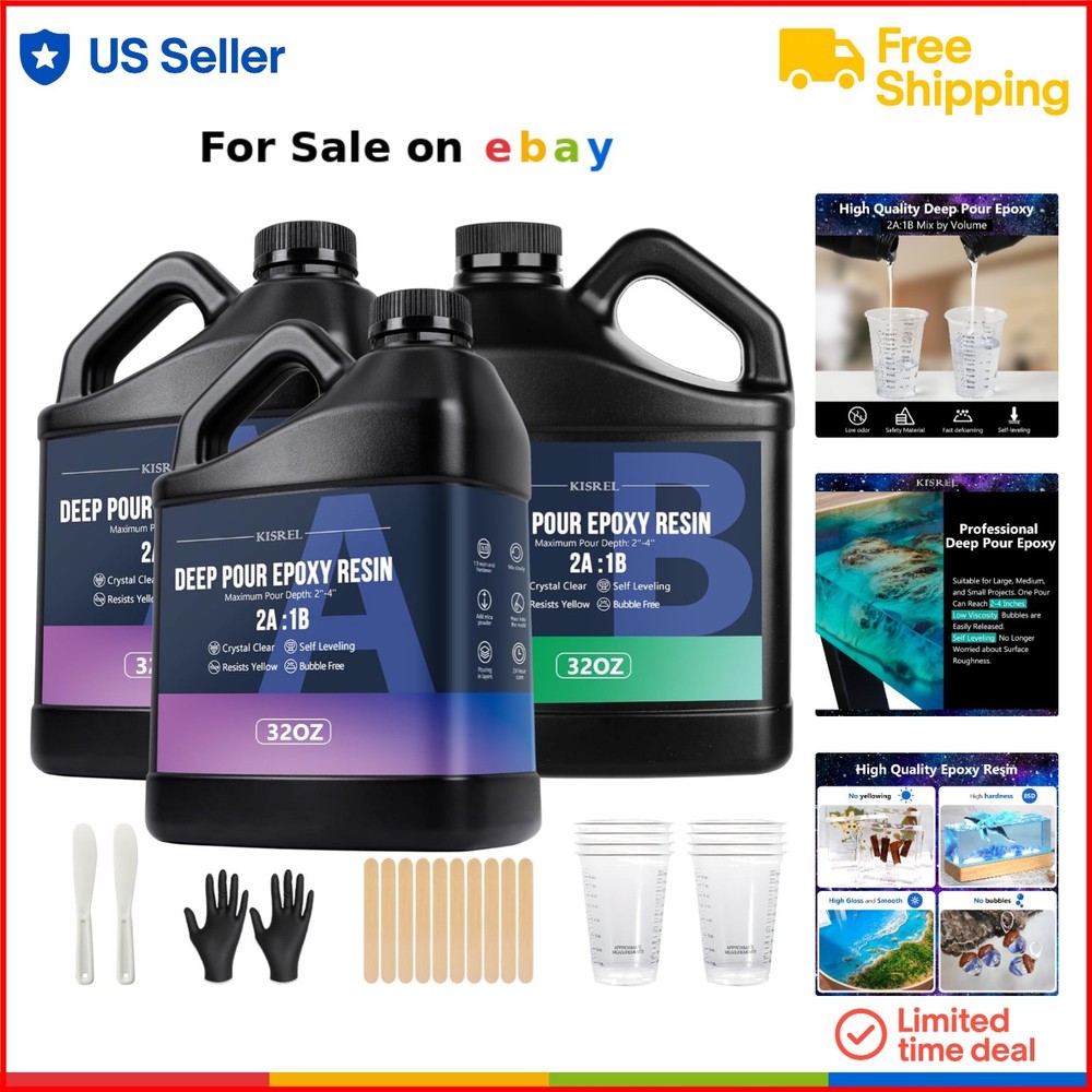 96OZ Deep Pour Epoxy Resin Kit for River Tables, Countertops & Crafts - Crystal Clear