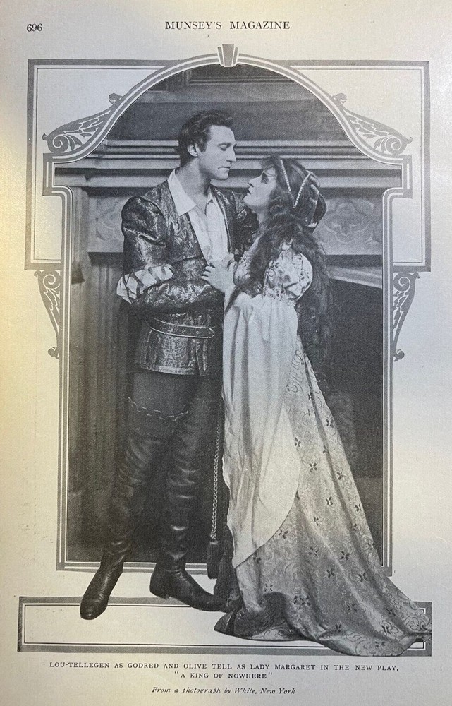 1916 Vintage Magazine Illustration Actors Lou Tellegen and Olive Tell