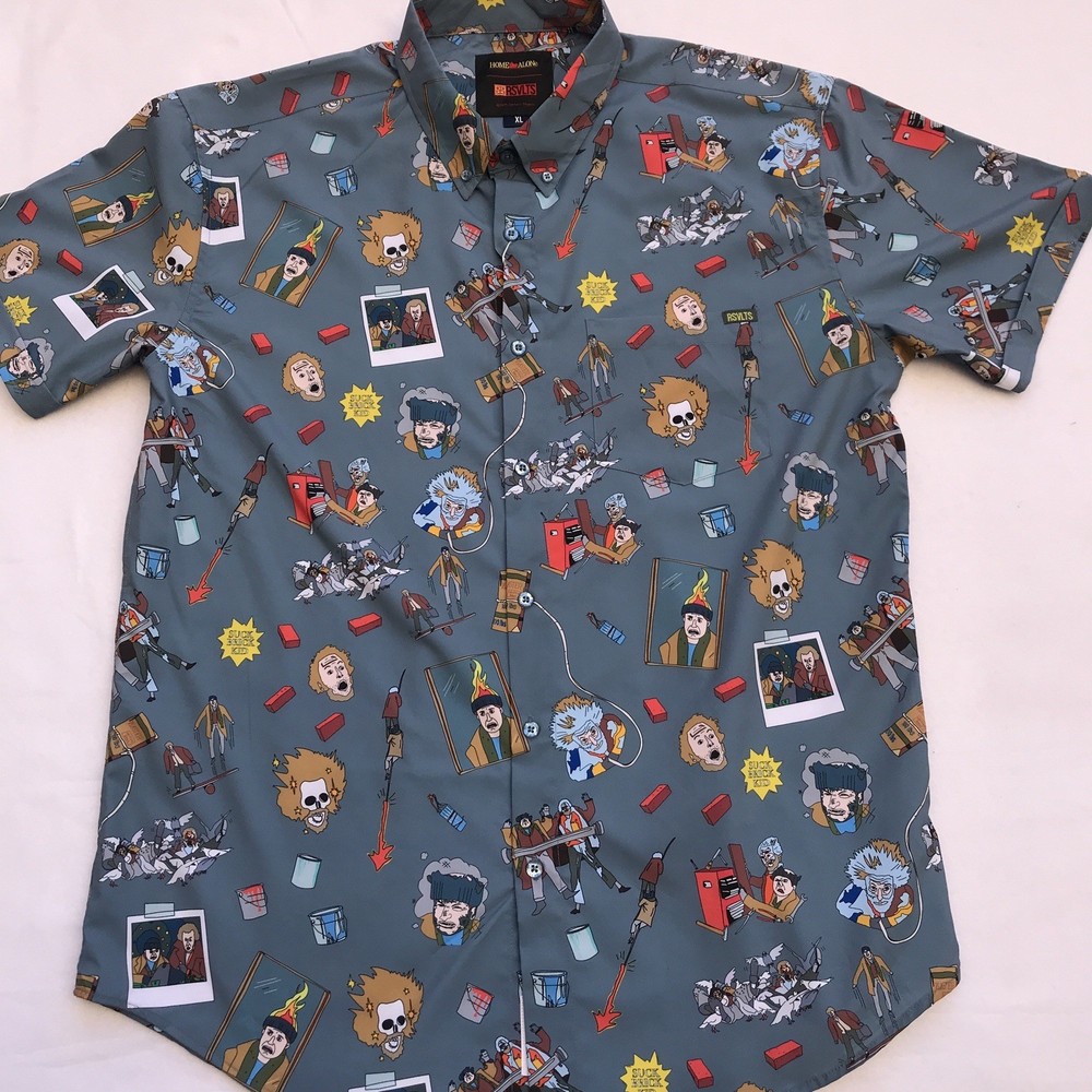 RSVLTS Home Alone Sticky Bandists Kunuflex Short Sleeve Button Up Shirt Size XL
