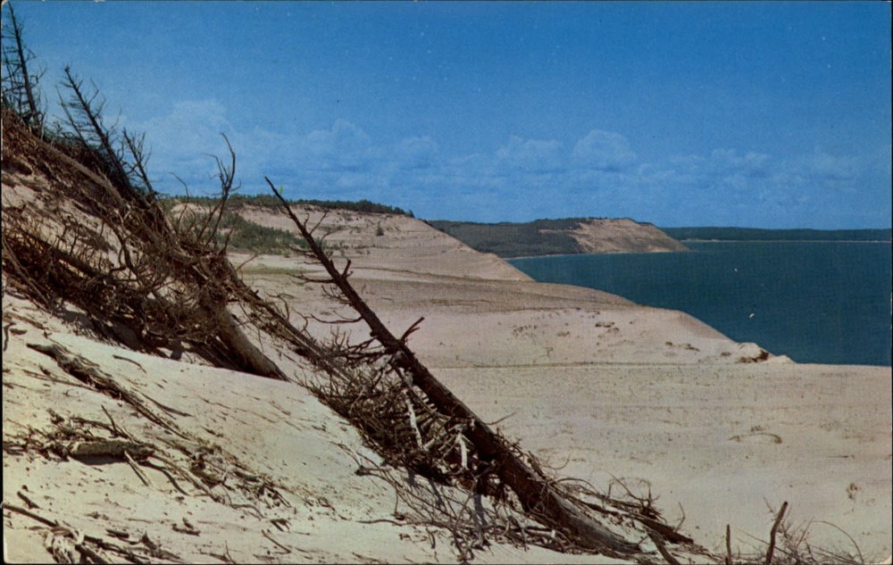 Michigan Sleeping Bear Sand Dune Lake ~ 1950-60s vintage postcard