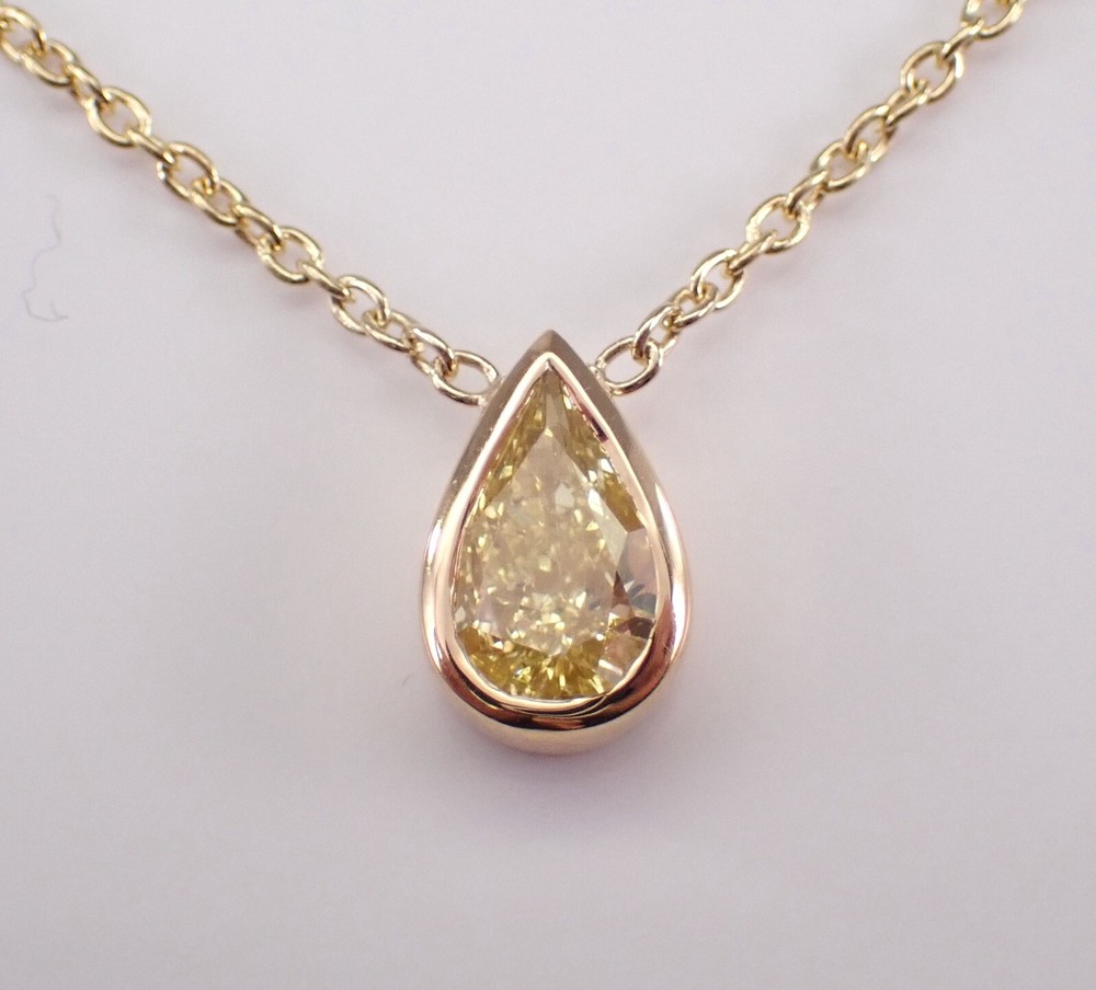 14K Yellow Gold Canary Diamond Solitaire Station Pendant Necklace