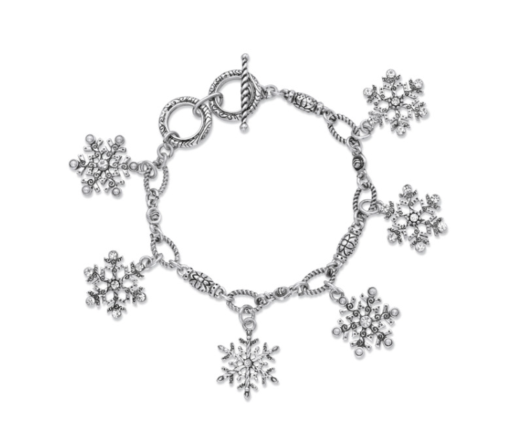 HOLIDAY CRYSTAL SNOWFLAKE CHARM TOGGLE BRACELET IN SILVERTONE 7