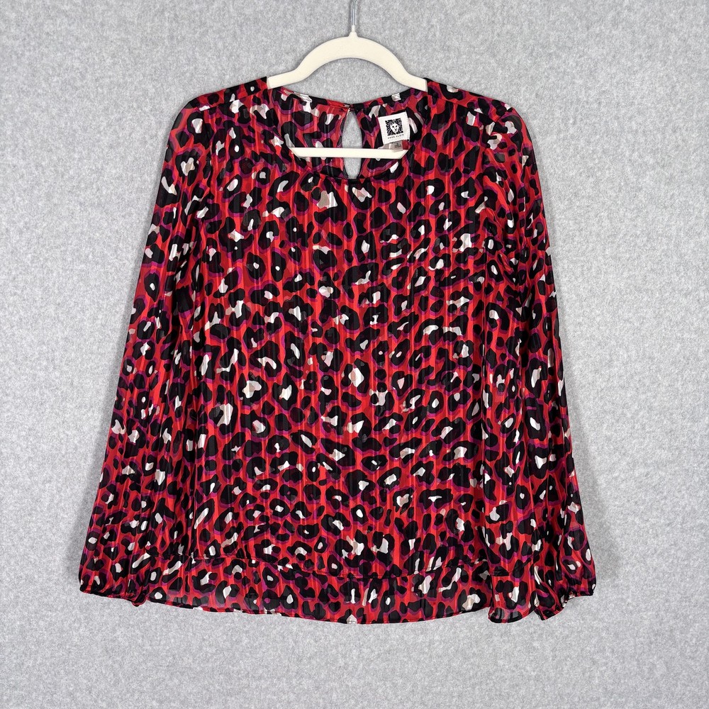 Anne Klein Blouse Small Leopard Sheer Layered Flowy Metallic Maximalist Twee