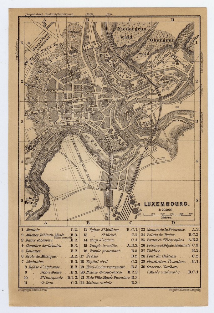 1900 Original Antique City Map Of Luxembourg
