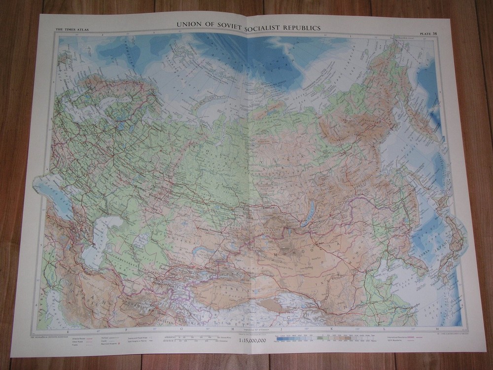 1959 Vintage Map Of Soviet Union Russia Siberia Ukraine / Scale 1:15,000,000