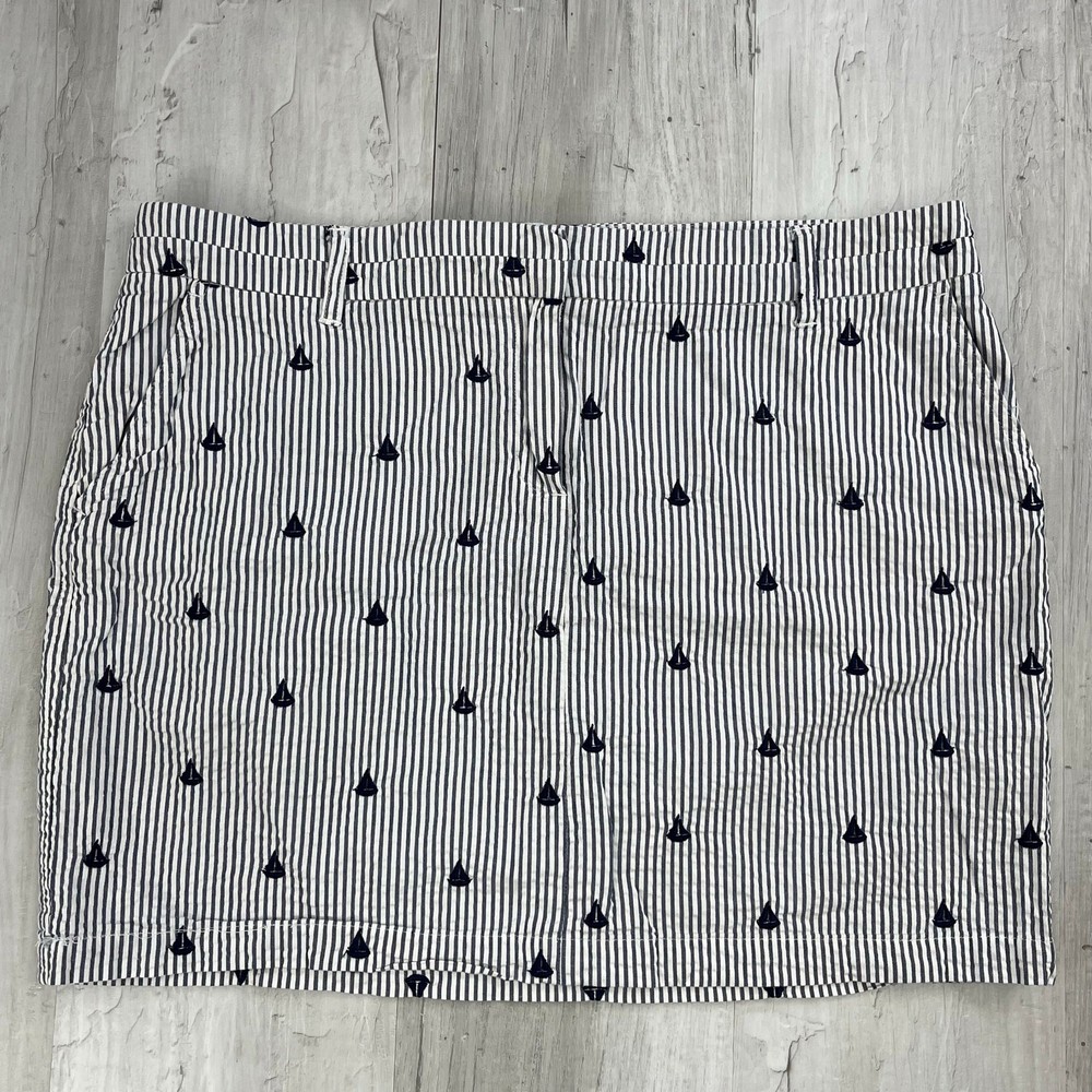 British Khaki Nautical Seersucker Striped Sail Boat Vacation Cotton Mini Skirt