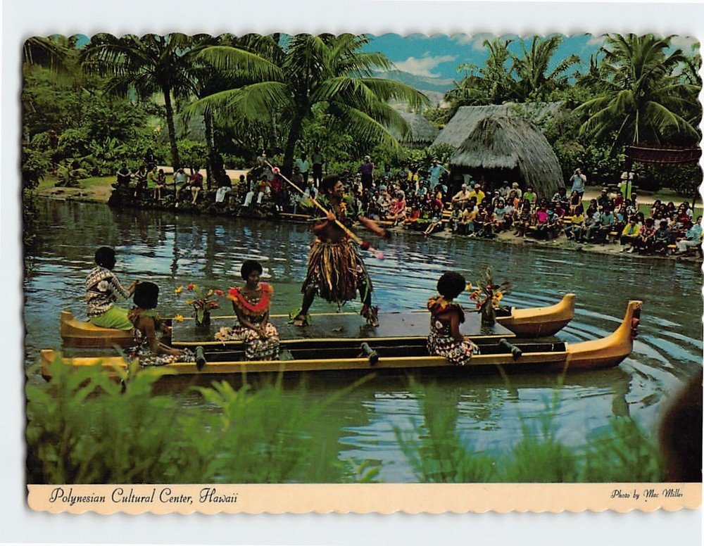 Postcard Pageant of Long Canoes Scene Polynesian Cultural Center Hawaii USA