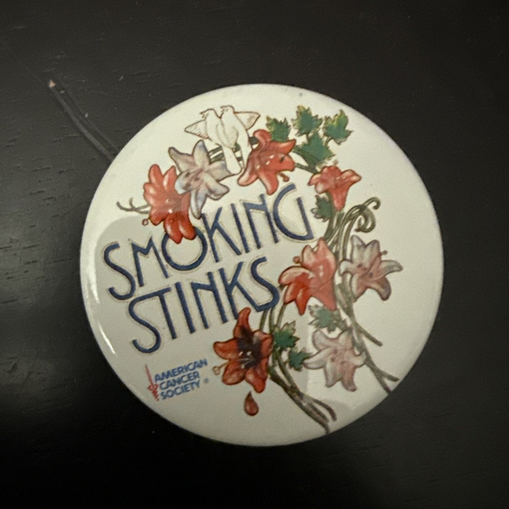Smoking Stinks American Cancer Society Vintage Pin Button Hippie