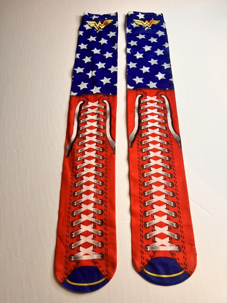 Womens DC Comics Halloween Wonder Women Costume Stockings Red And Blue