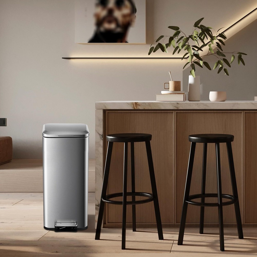 30 Liter/8 Gallon Trash Bin, Stainless Steel Trash Can with Removable Inner B...