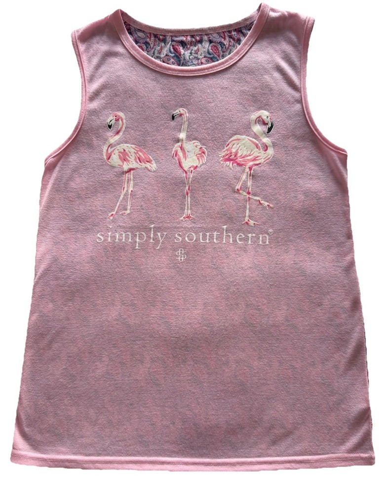 🦩SIMPLY SOUTHERN Paisley Flamingo Beach Tank Top-Pink-No Size Tag-S/M?🦩