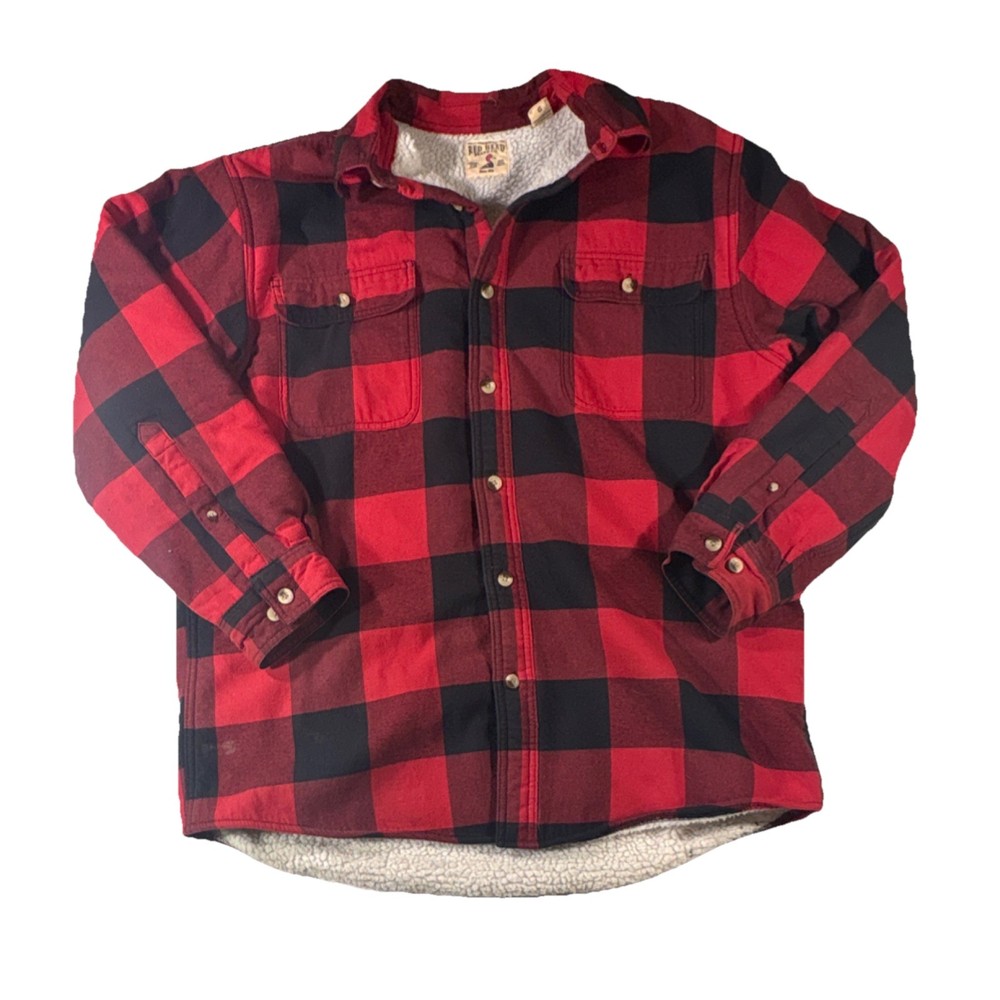 RedHead Men's Sherpa Lined Plaid Shirt Jacket Red Black Button Closure Size L