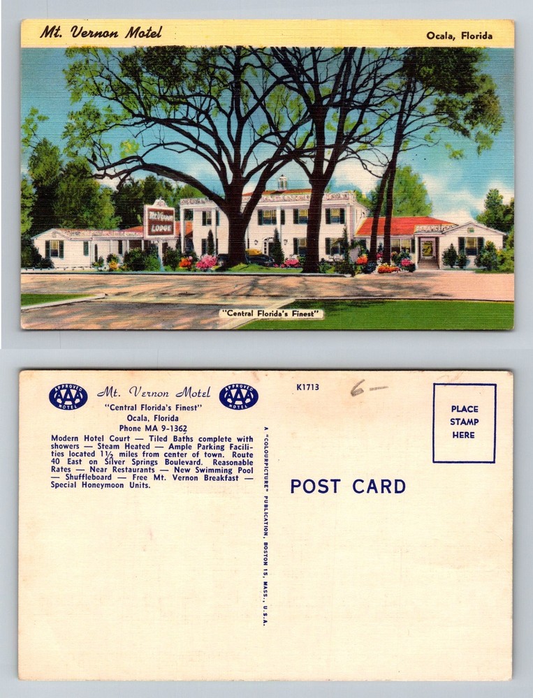 Ocala, FL-Florida, Mt Vernon Motel Central Florida’s Finest Vintage Postcard