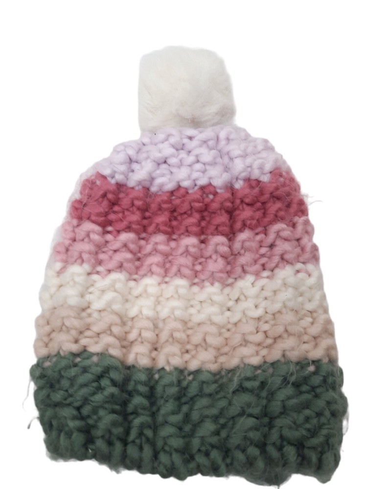 Oshkosh B'Gosh Pastel Rainbow Knit Winter Hat Top Pom Pom Size 2T - 4T Girls