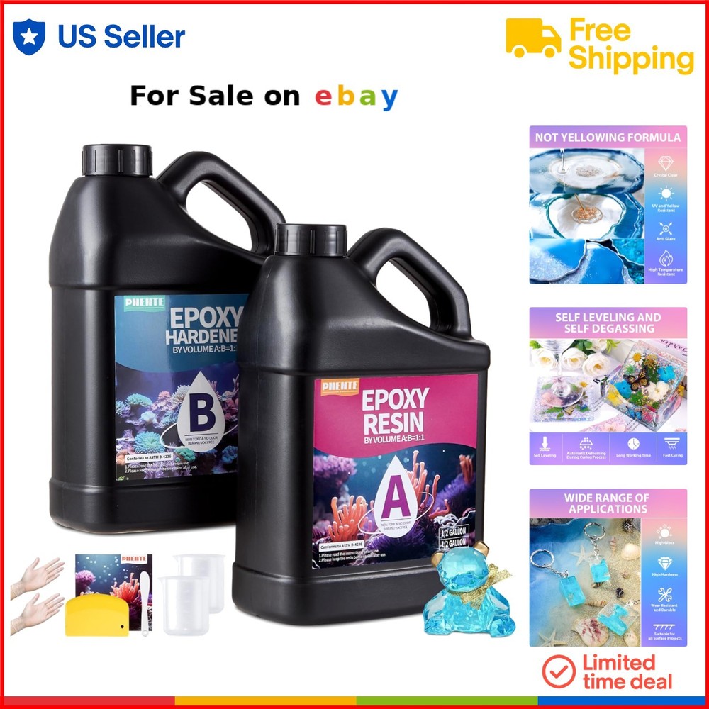 Epoxy Resin Kit 1 Gallon Self-Levelling Bubbles-Free UV Resistant Clear for C...