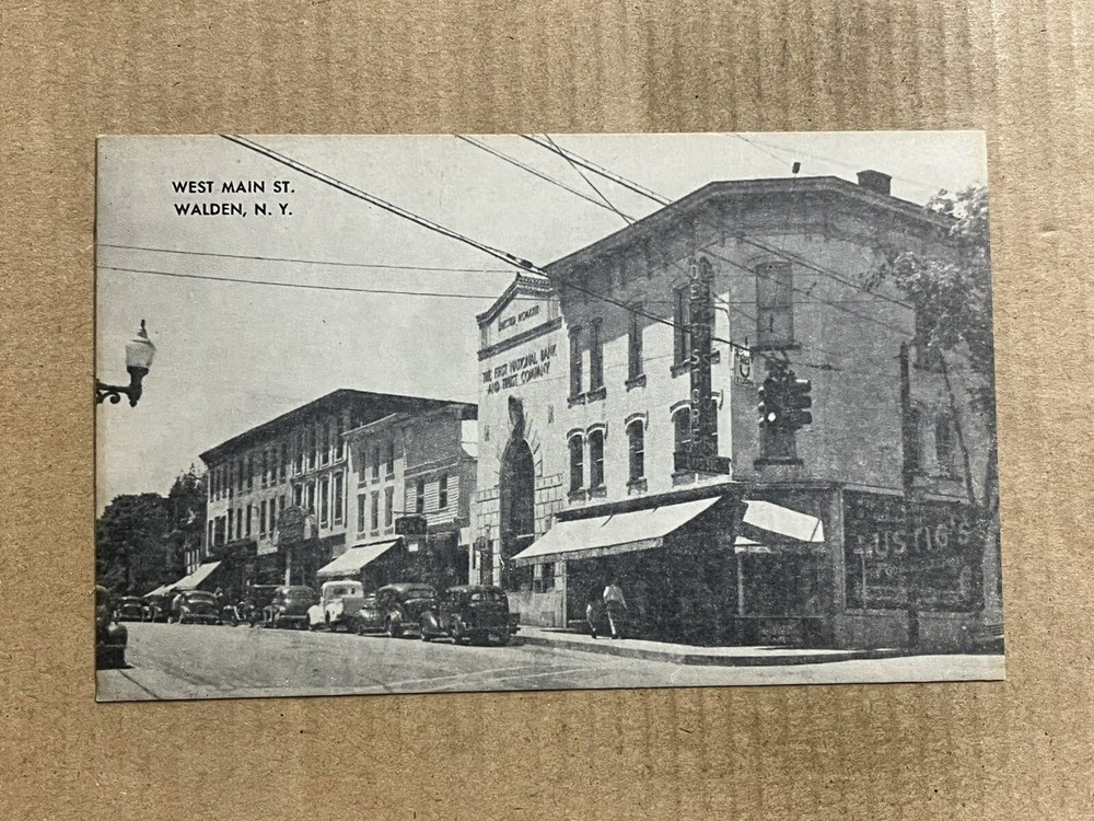 Postcard Walden NY New York West Main Street Old Cars Orange County Vintage PC