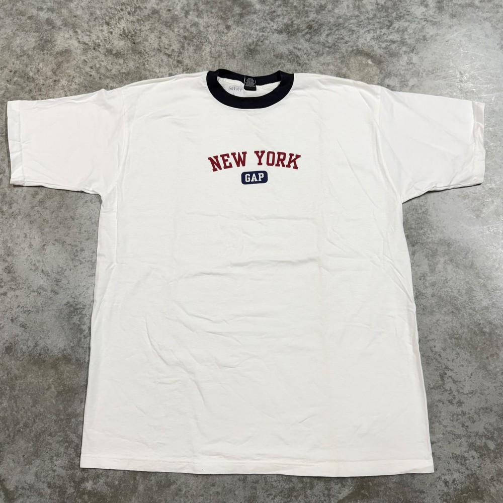Vintage Gap New York Shirt Mens Large White Ringer Graphic Tee Made USA 90s