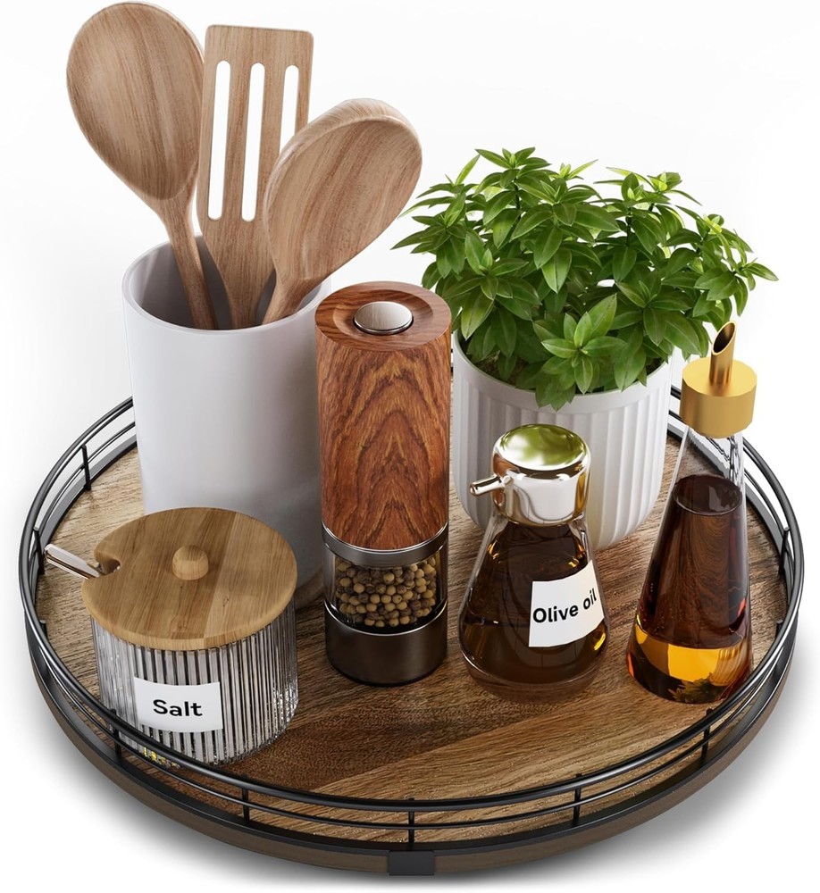 Acacia Wood 12-Inch Farmhouse Lazy Susan Turntable for Tabletop Organization-image
