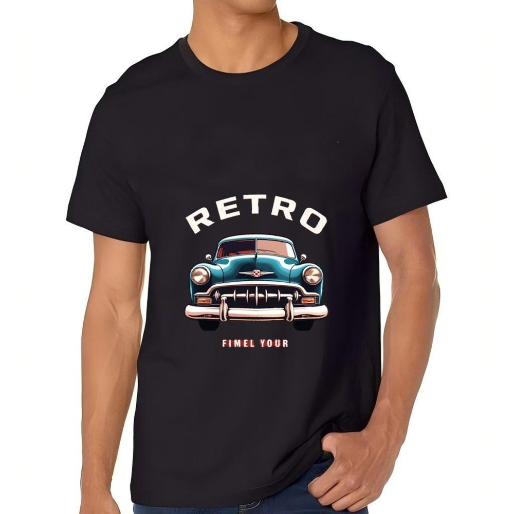 Retro Classic Car Graphic Cotton Short Sleeve T-Shirt for Men - Blue -All cotton