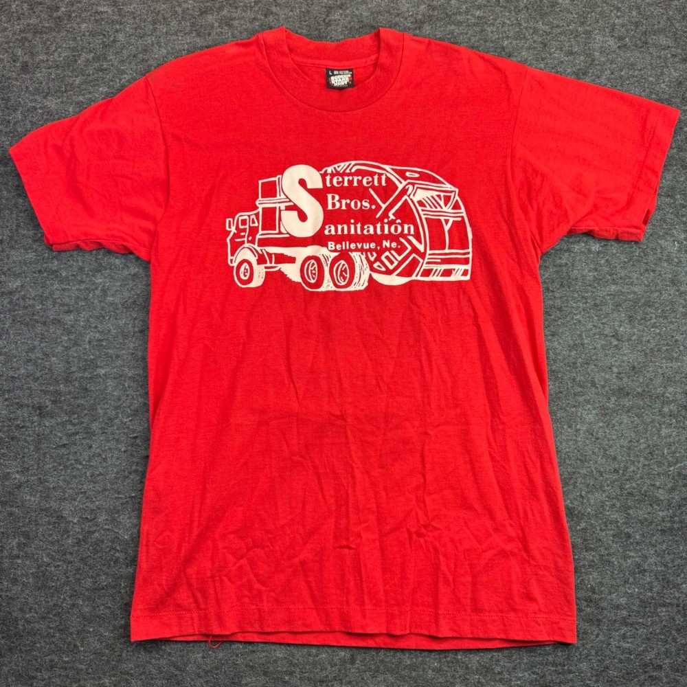 Vintage 80s Screen Stars T Shirt Mens L Red Bellevue NE Single Stitch Made USA