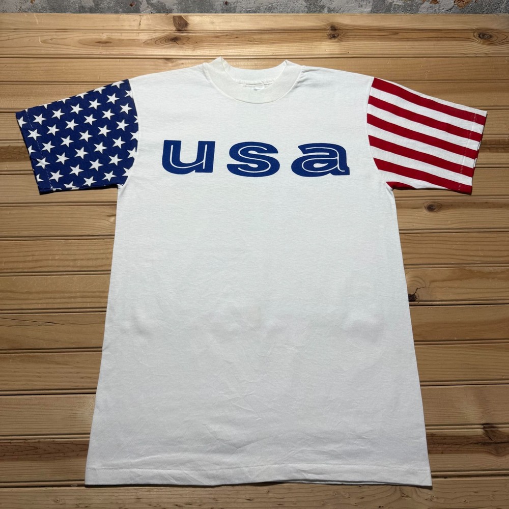 Vintage 90s USA American Flag Patriotic Single Stitch T-Shirt Men's Size Medium
