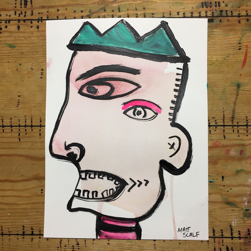 Matt Scalf 9x12 ORIGINAL PAINTING Face Abstract Modern Graffiti Character Crown