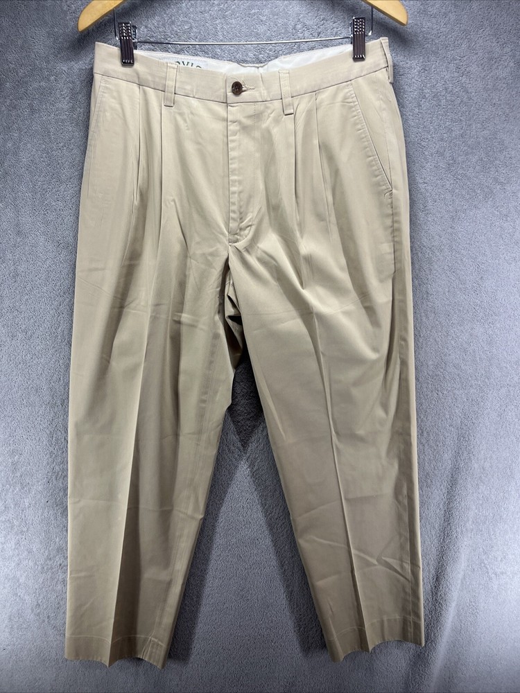 Orvis Pants Mens Beige Khaki Pleated Front Cotton Polyester Blend Casual