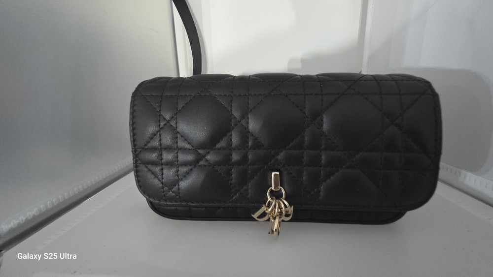Christian Dior AUTHENTIC Talk Phone Pouch Black Cannage Leather Crossbody Bag