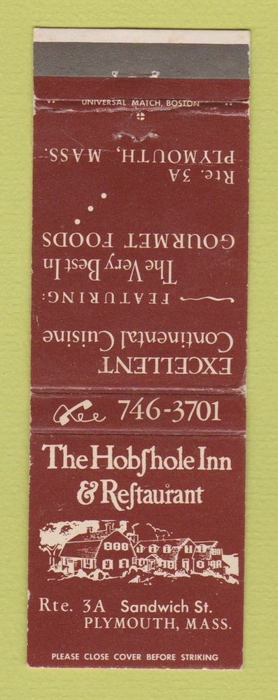 Matchbook Cover - Hobshole Inn Restaurant Plymouth MA WEAR