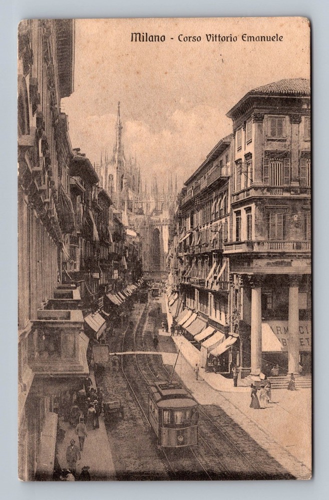 Italy- Milano Victor Emanuele Boulevard Souvenir Old Card View Vintage Postcard