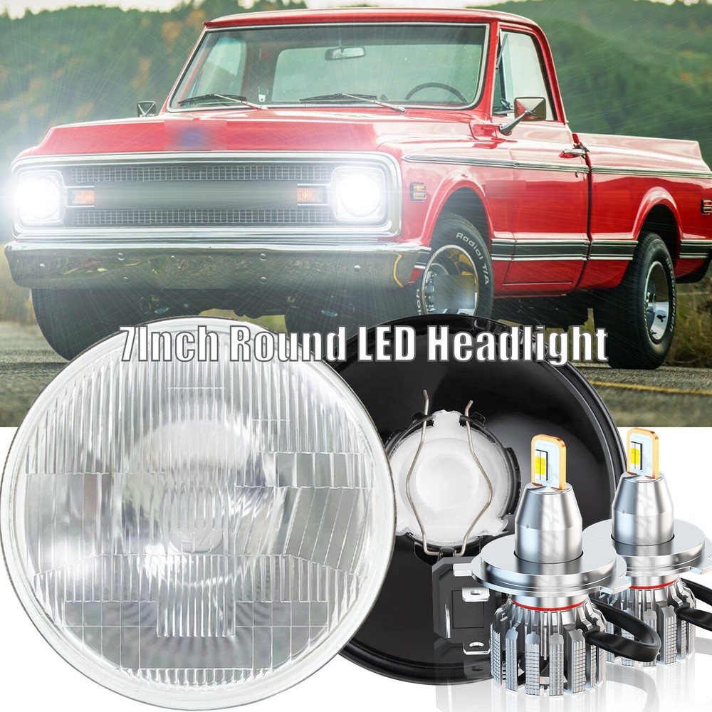 Pair 7 inch Round LED Headlights Kit High Low For Chevy C10 C20 K10 K20 Pickup