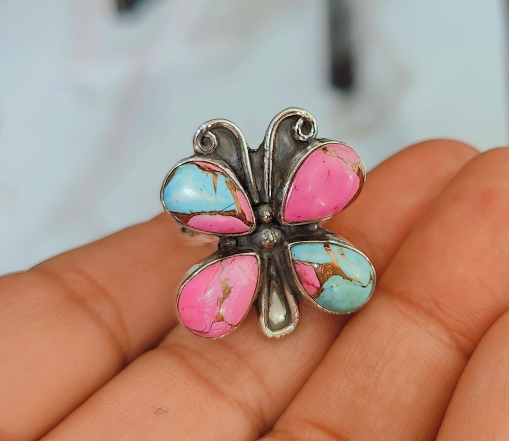 Cotton Candy  Gemstone Butterfly Design Ring 925 Sterling Silver All Size Ring
