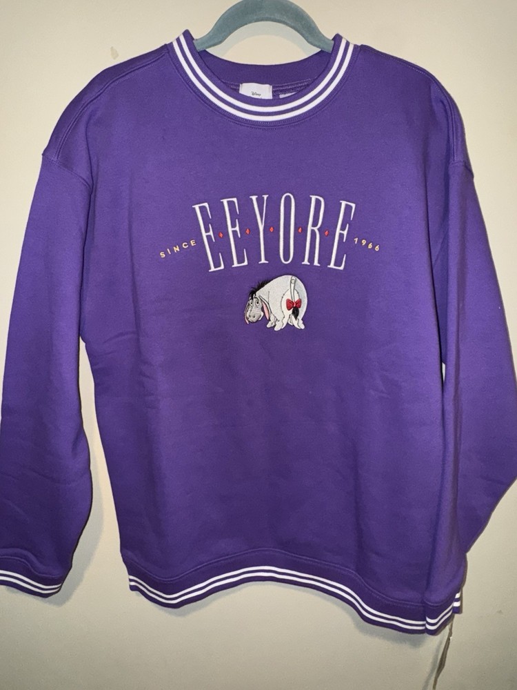Disney Parks Eeyore Pullover Sweatshirt Purple Adult L Winnie the Pooh NEW w/Tag